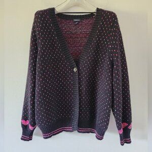 TORRID | Cardigan V-Neck Button Front Sweater Hearts Black Pink Sz 2X